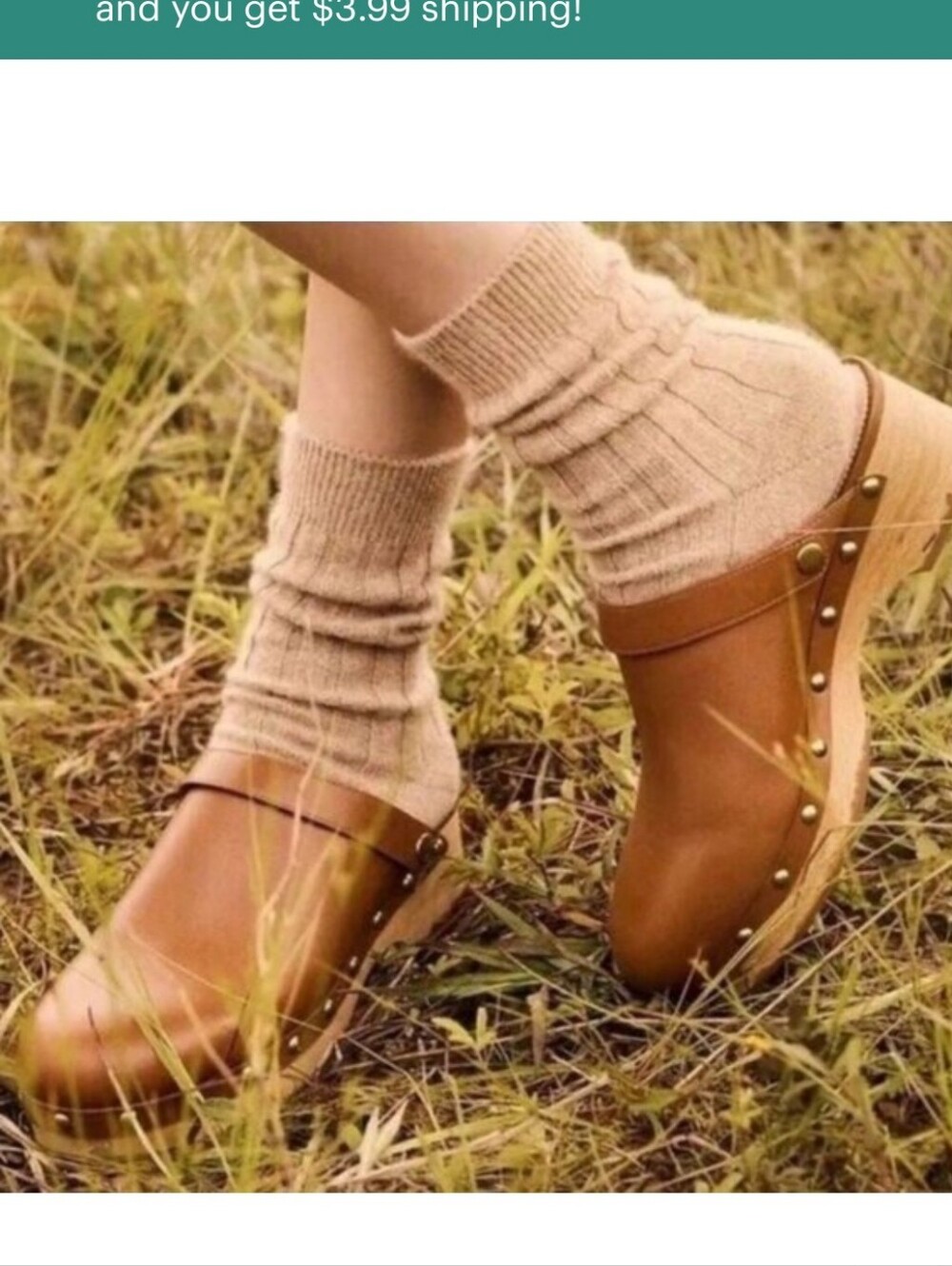 J. Crew Cognac Leather Clog Mules with Stud Detailing